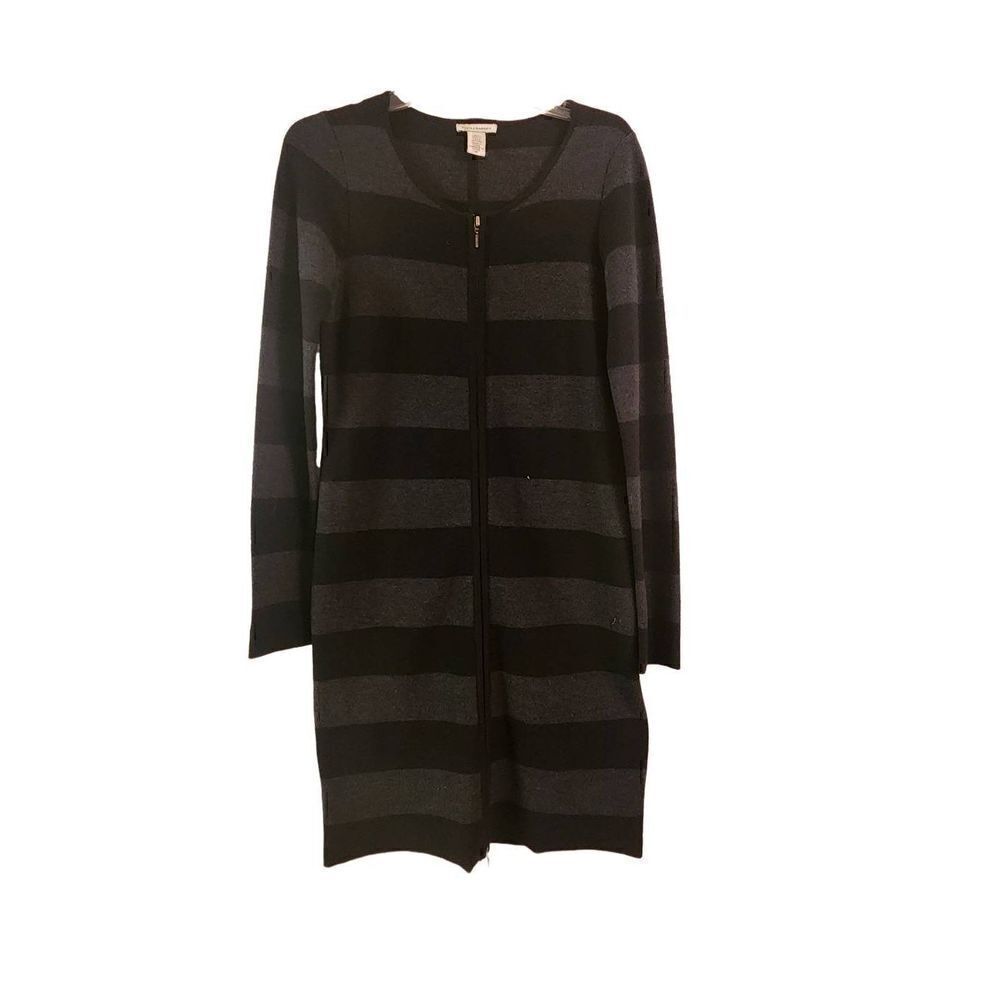 White  + Warren merino wool striped zip front sweater dress size medium
